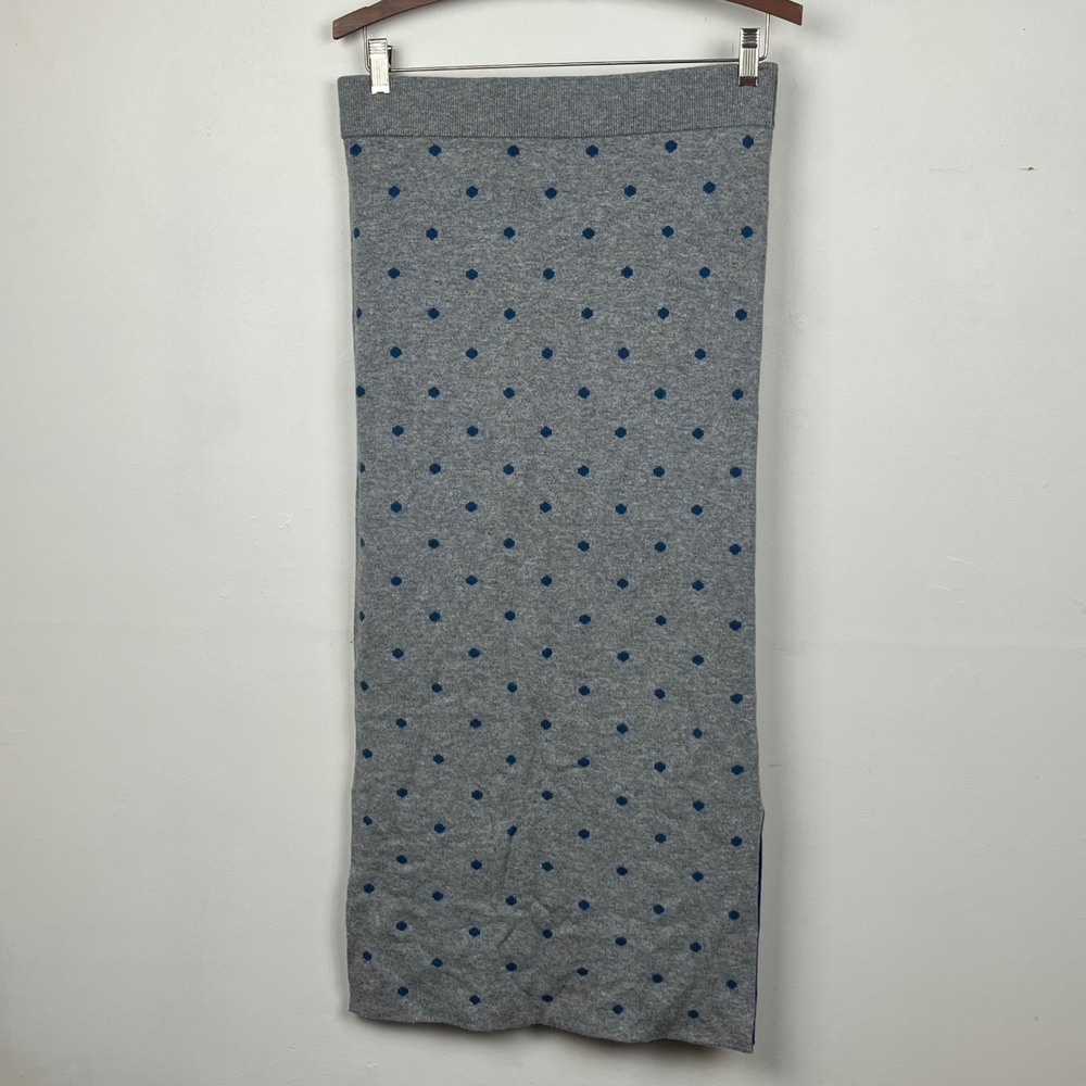 Kule Knit Midi Skirt Size Medium Gray Blue Polka Dot Cozy Chic Preppy
